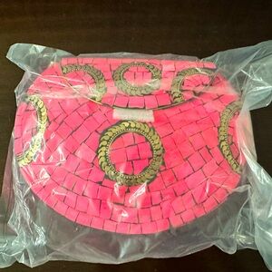 Ramla Handmade Pink Mosaic Purse with Gold and Gold Chain NEW
